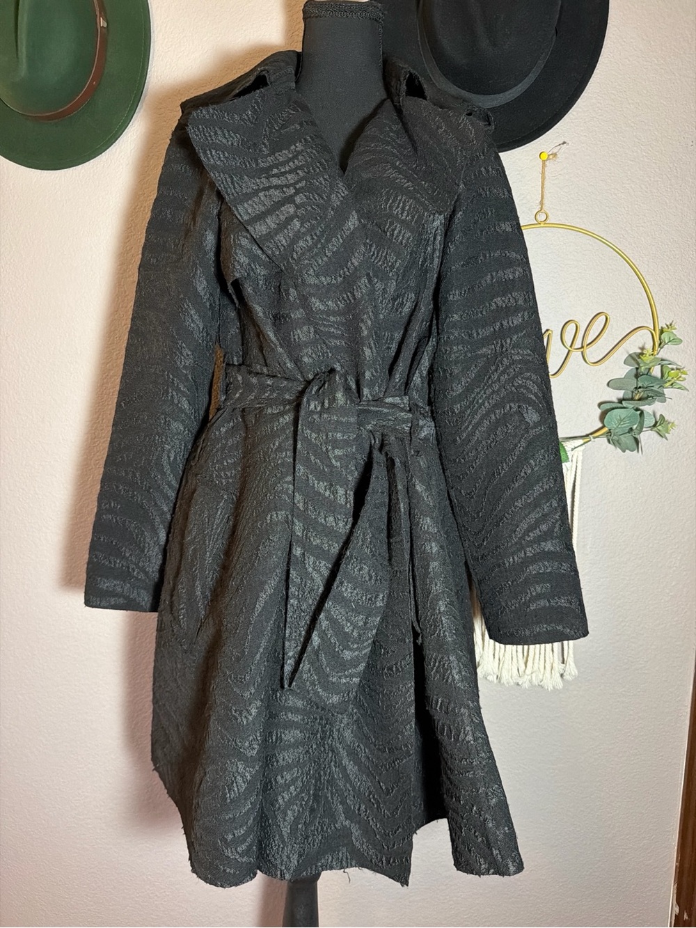 Lanvin H&M Black Textured Belted A-Line Trench Coat - Picture 3 of 8